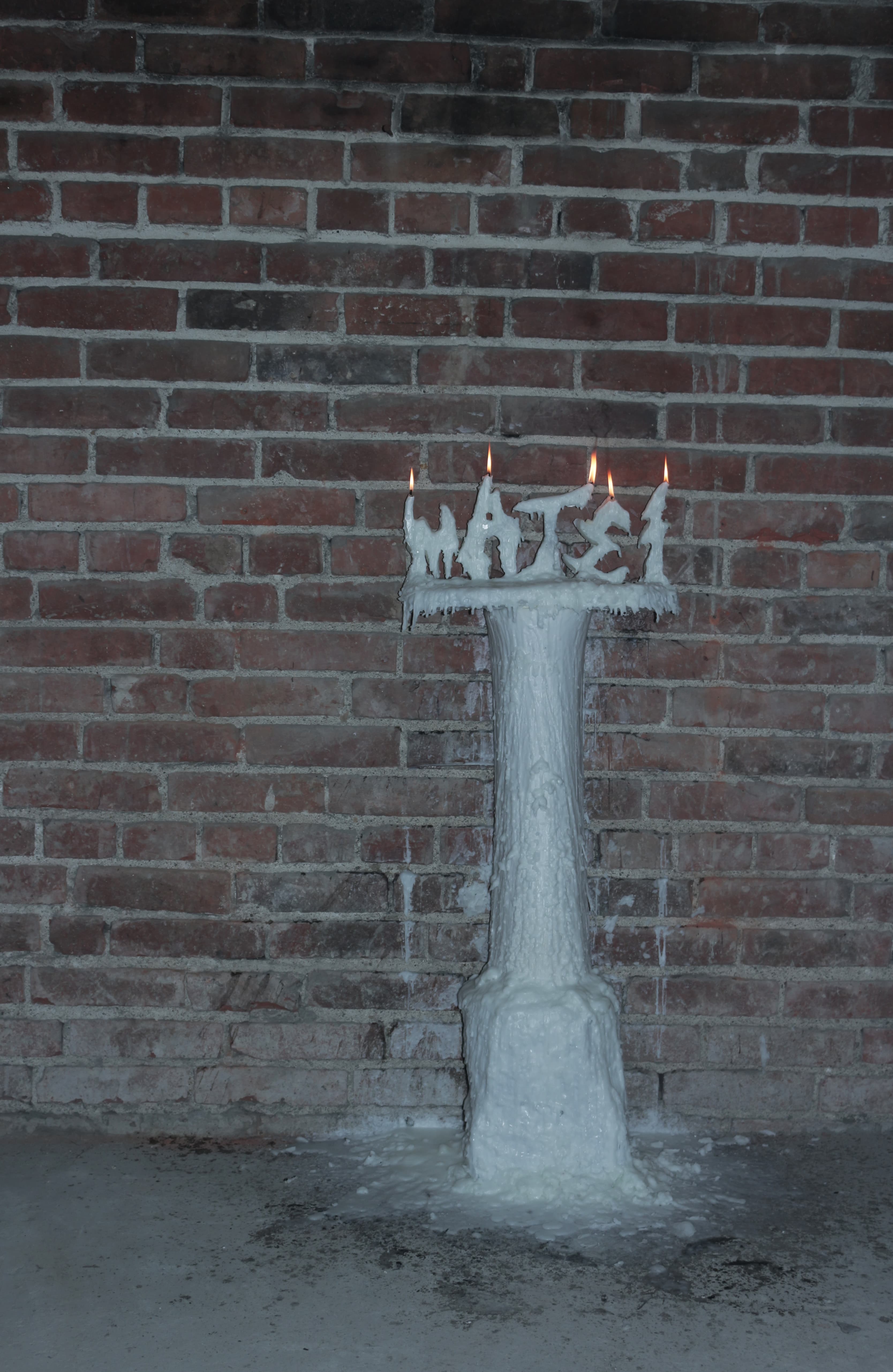 How to whisper 2019, paraffin, porcelain, polystyrene, aprox 120 x 60 x 25 cm + by Matei Dumitriu