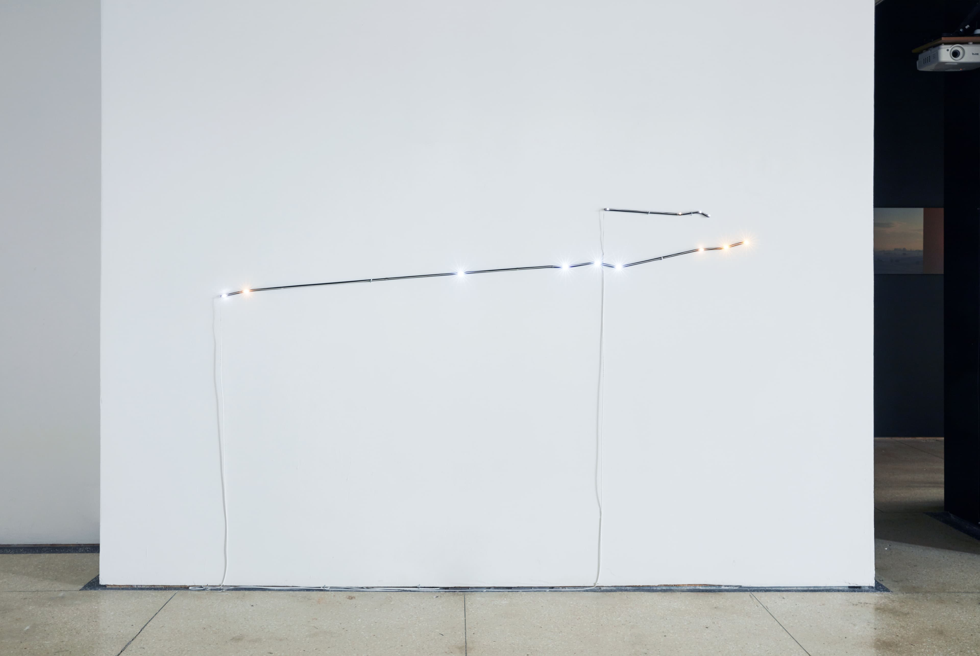 Ray 2(up), Ray 3(down) 2022, iron, electrical wires, LEDs, 200 cm and 35 cm + by Matei Dumitriu