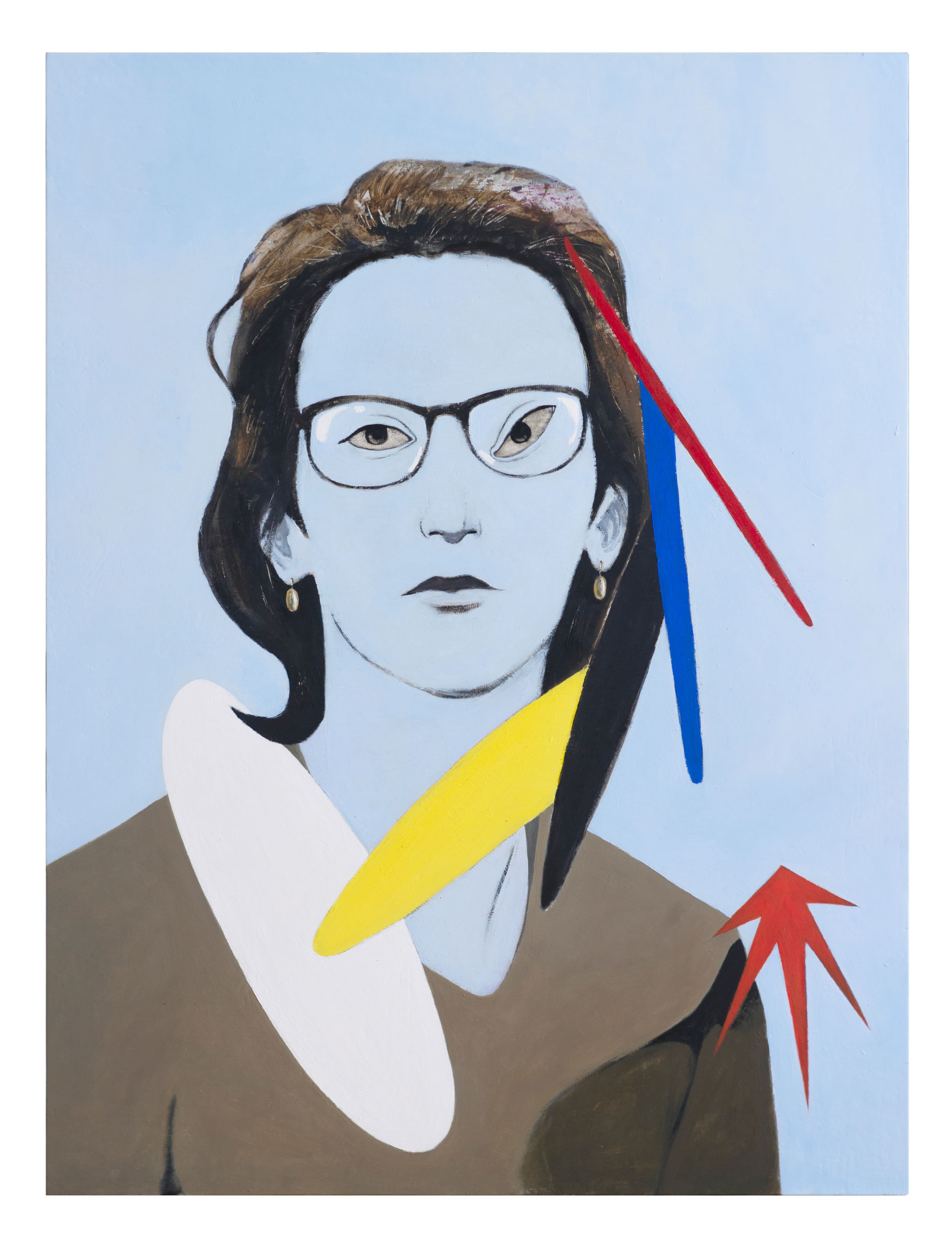 Portrait of a young socialist alongside something modern 2022, oil on wooden board, 80 x 60 cm by Matei Dumitriu