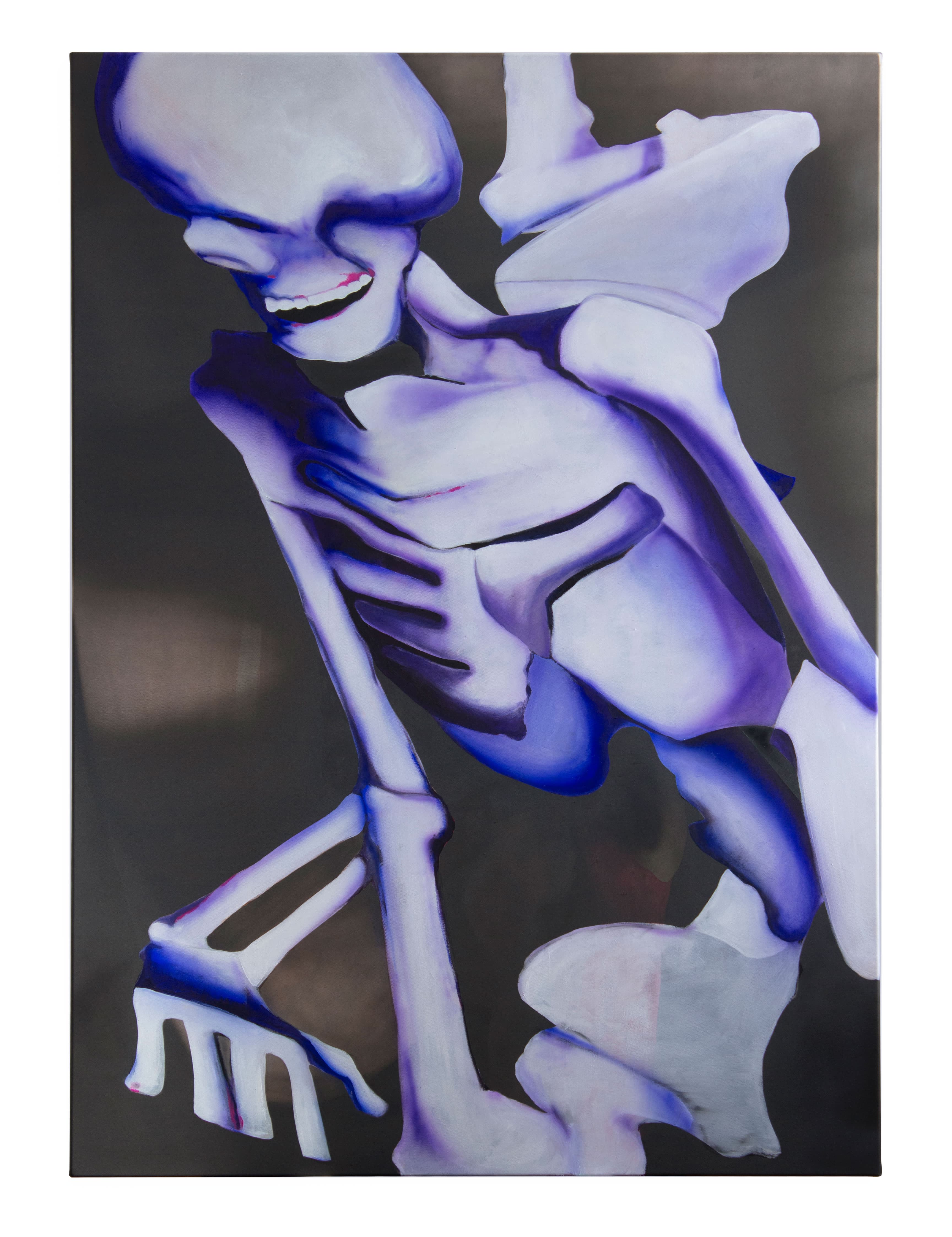 Looking at funny images on my phone 2023, oil on canvas, 140 x 100 cm by Matei Dumitriu