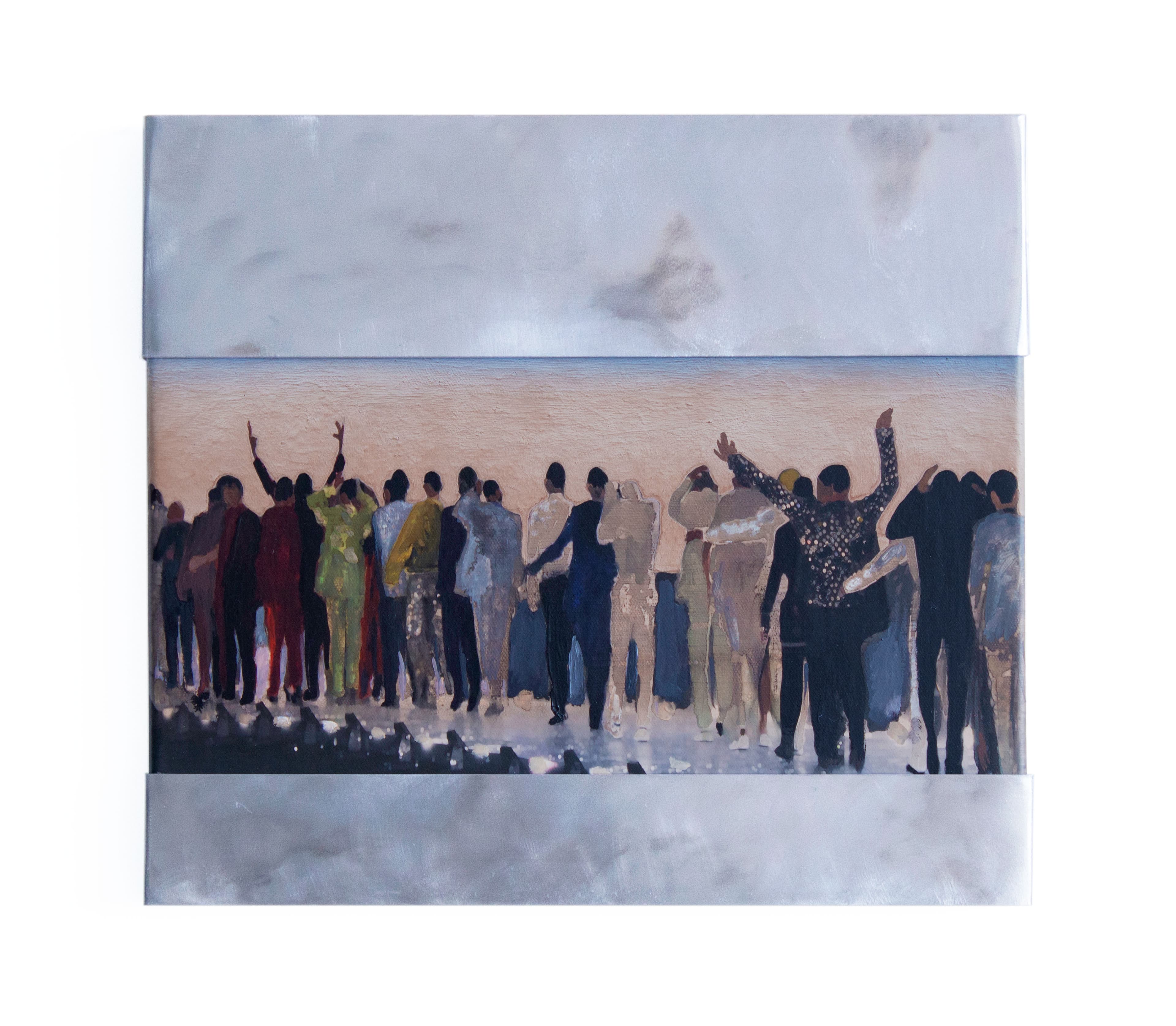 Painting for commercials (Angels24) 2025, iron, acrylic, faux gemstones, photo transfer on linen, 40 x 35 cm by Matei Dumitriu
