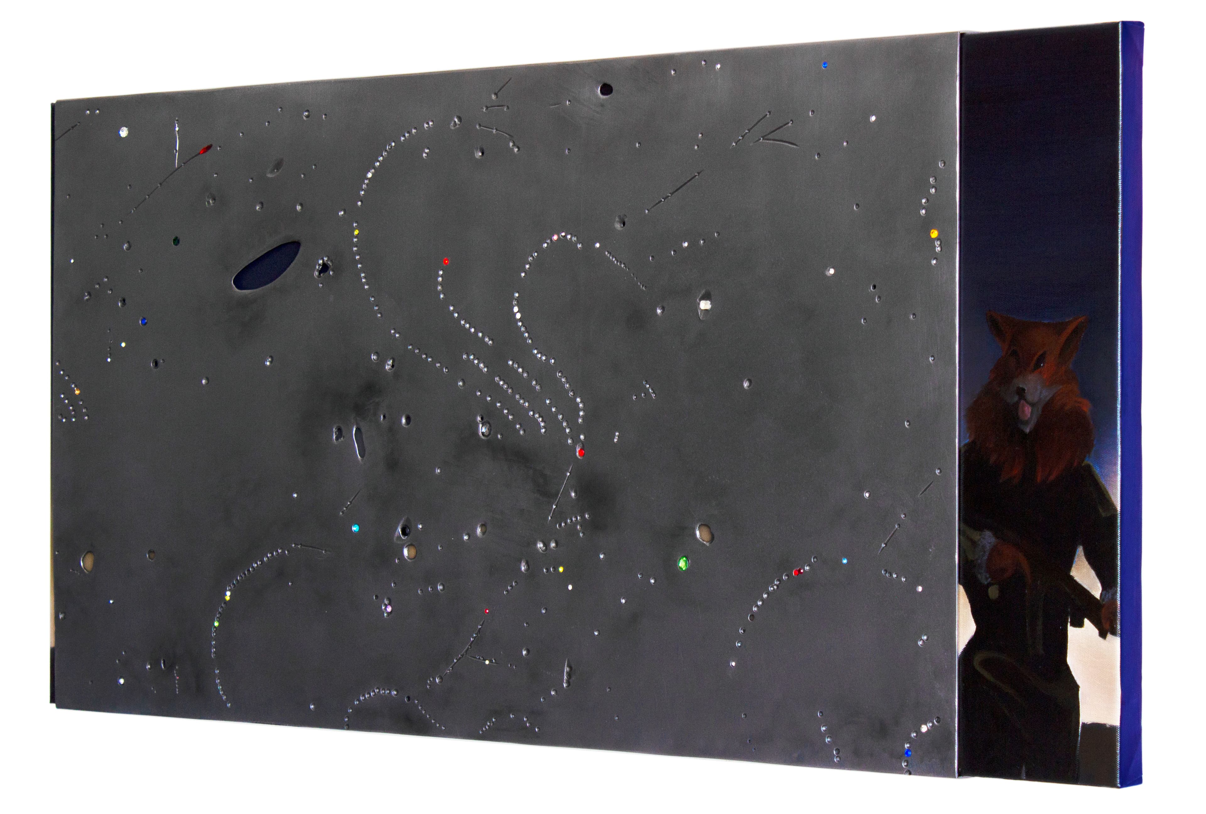 Painting for commercials (Angel F) 2025, oil, iron, faux gemstones on canvas, 100 x 50 cm by Matei Dumitriu