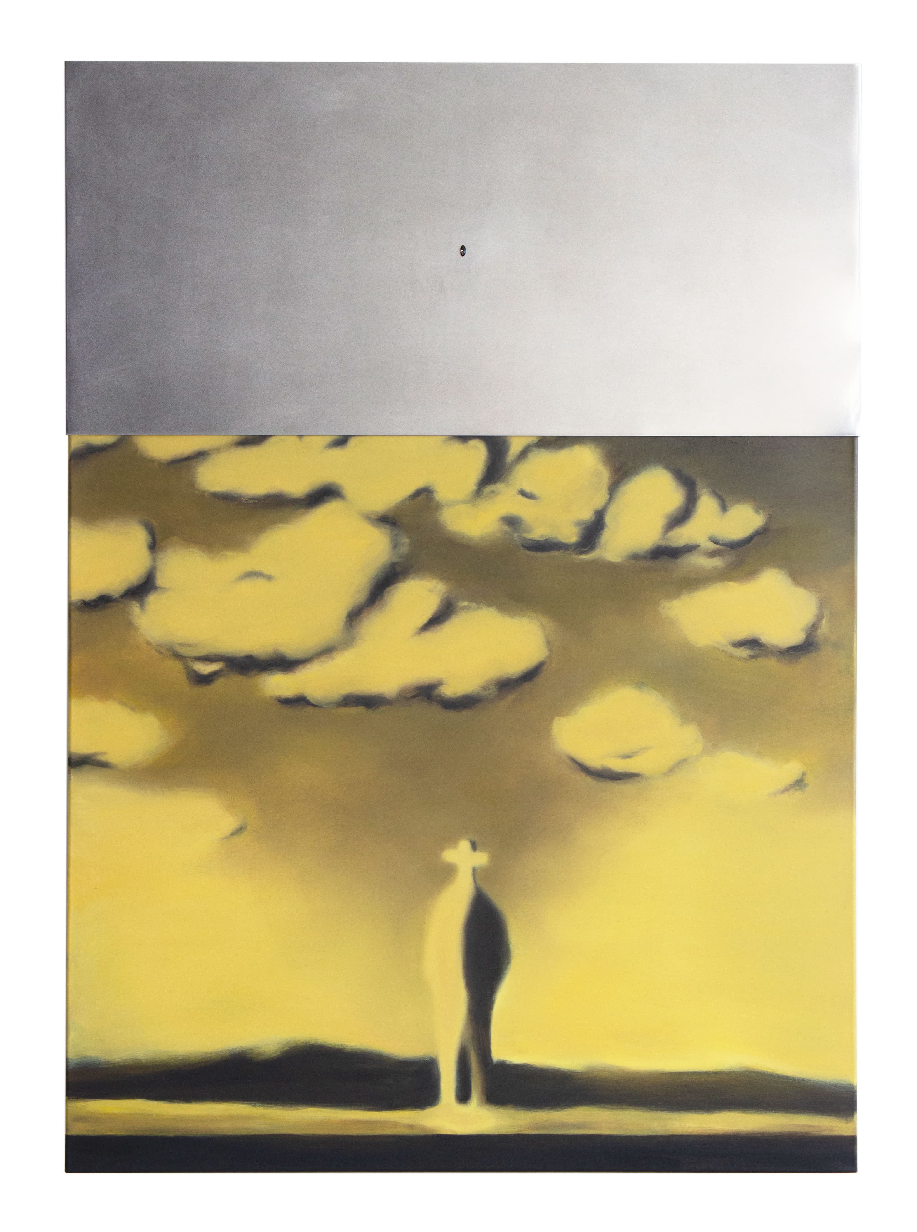 Painting for commercials (Angel 7) 2025, oil, iron, faux gemstone on canvas, 140 x 100 cm by Matei Dumitriu